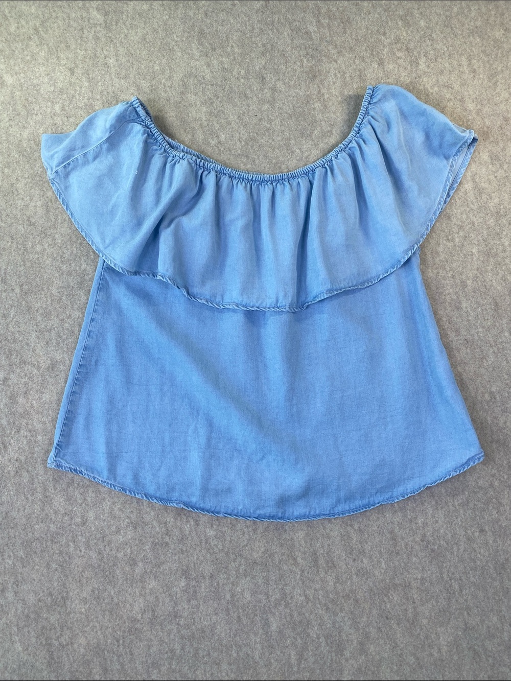 Collection Pimkie Lyocell Light Blue Off-Shoulder Ruffle Top Size Small